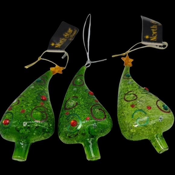 North Star Glass Tree Ornament Set of 3 NWT - Picture 8 of 11